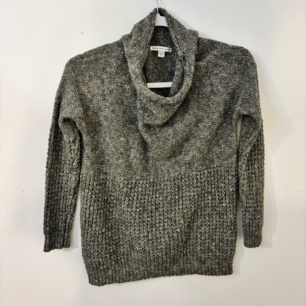 American Eagle Outfitters Heathered Gray Cowl Neck Sweater